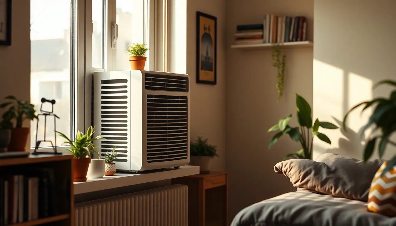 시원하고 쾌적한 원룸 실내에서 노트북을 사용하는 모습