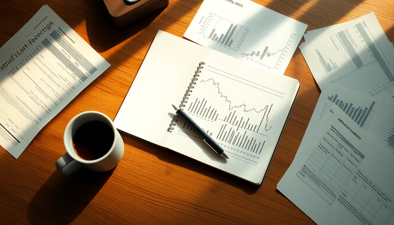 주식 그래프와 분석 자료를 보고 있는 투자자